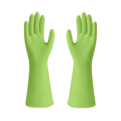 Pair of green rubber gloves on a white background