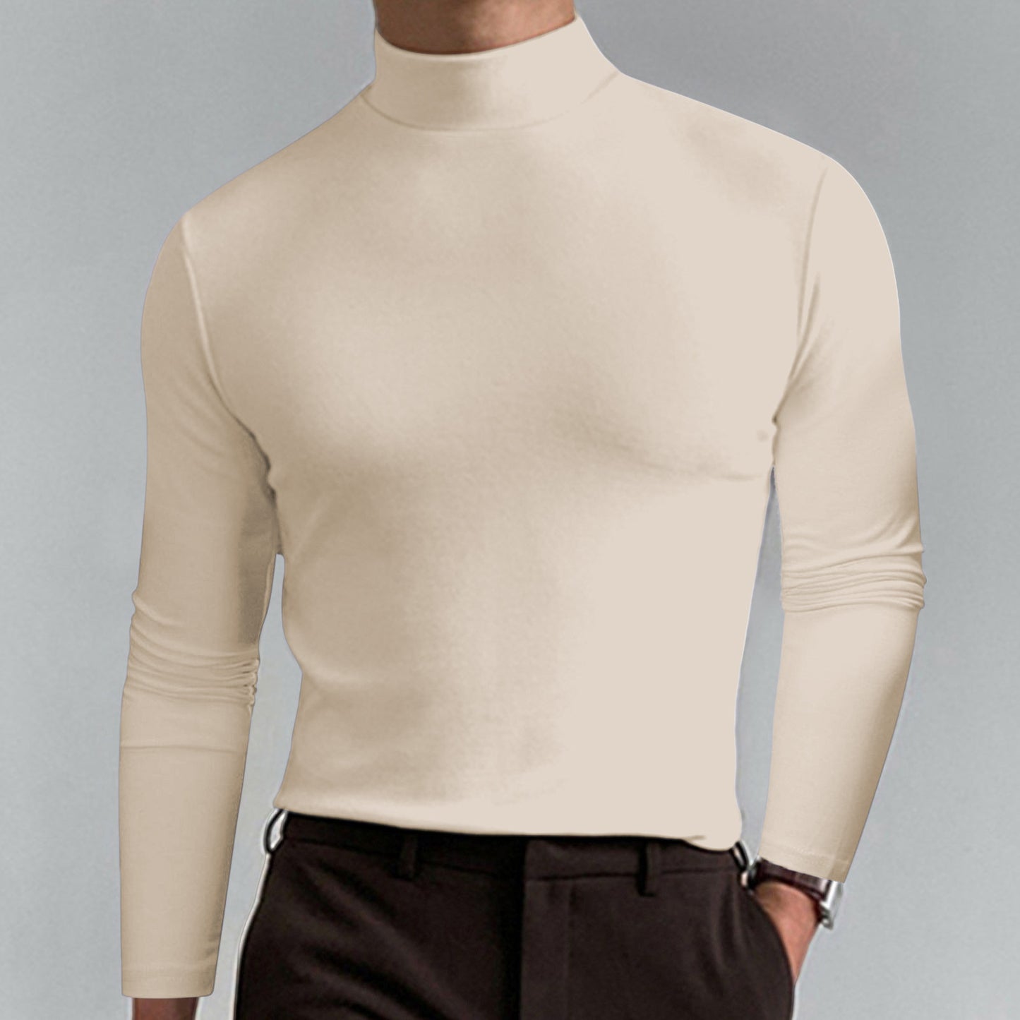 Autumn and Winter High Neck Long Sleeve T-Shirt for Men