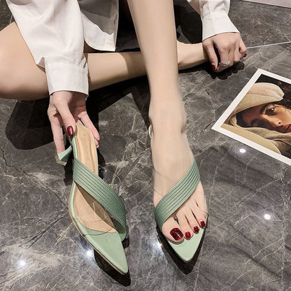 Elegant Pointed Stiletto Transparent Cross-Strap Sandals for Women