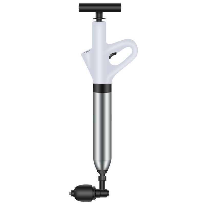 White and silver pump with black accents on a white background