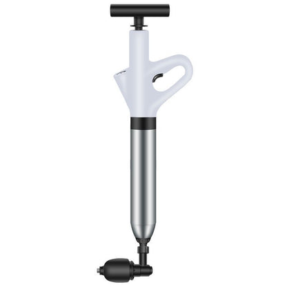 White and silver pump with black accents on a white background