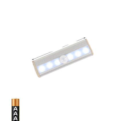 LED light strip with dimensions and battery information on a white background