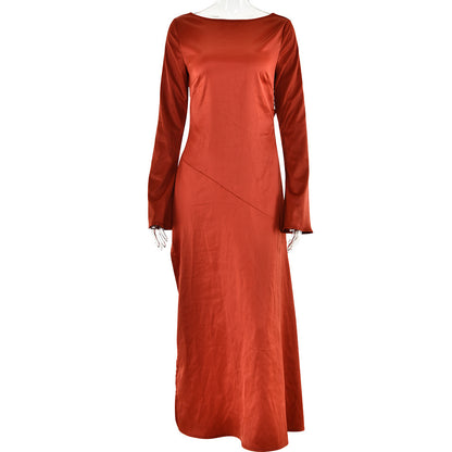 Trendy Long-sleeve Stitching Satin Formal Dress