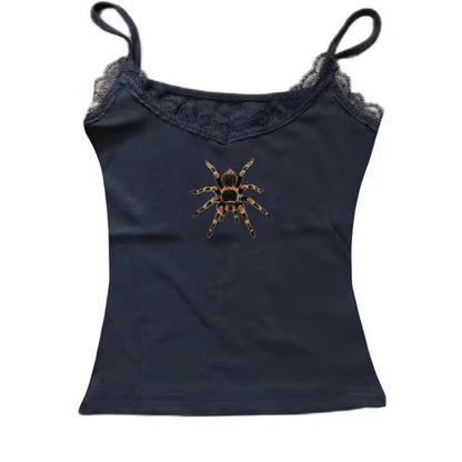 Cute Spider Print Pattern Lace Vest