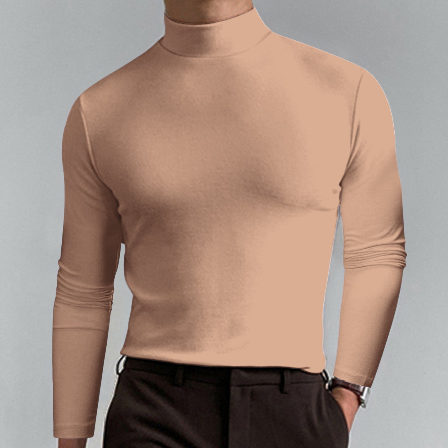 Autumn and Winter High Neck Long Sleeve T-Shirt for Men
