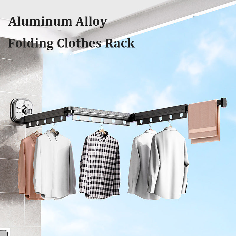 Suction Cup Folding Clothes Hanger - Indoor Home Balcony Aluminum Retractable Drying Rack