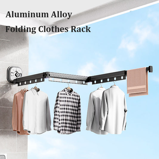 Suction Cup Folding Clothes Hanger - Indoor Home Balcony Aluminum Retractable Drying Rack