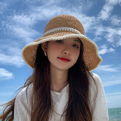 Women’s Braided Pearl Straw Sun Visor Hat
