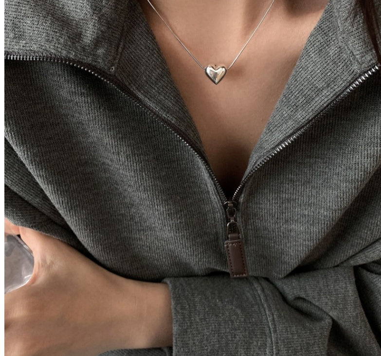 Silver Heart Pendant Necklace Female Summer Simple