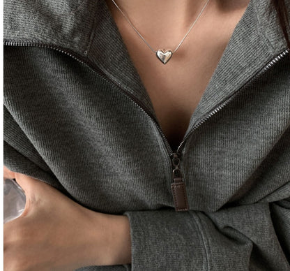 Silver Heart Pendant Necklace Female Summer Simple