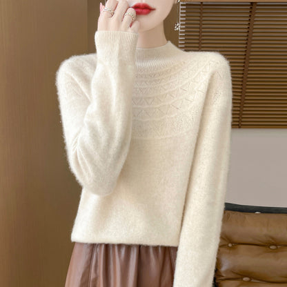 Front Line Ready-made Garments Half-collar Wool Sweater Women's Inner Wearing Hollow-out Loose Knitted Base
