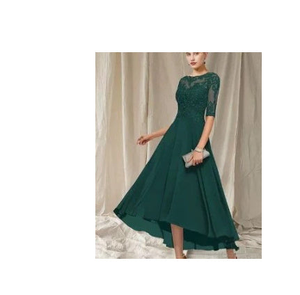Lace Applique Half Sleeve Formal Party Dress