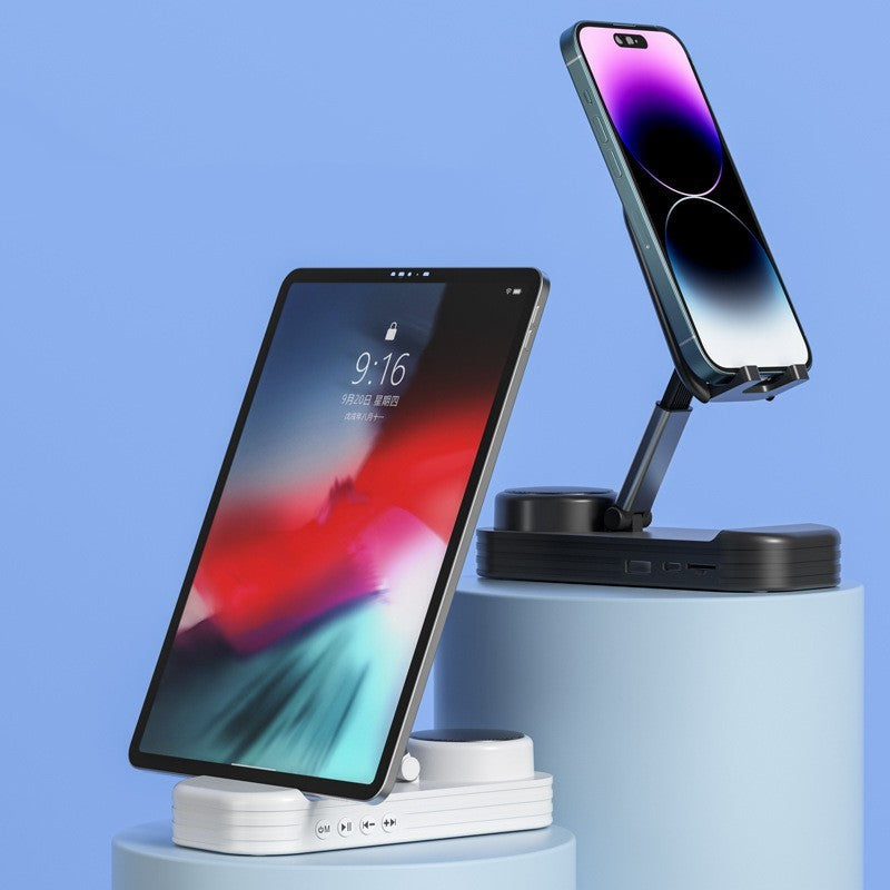 Two smartphone stands with smartphones on a blue background