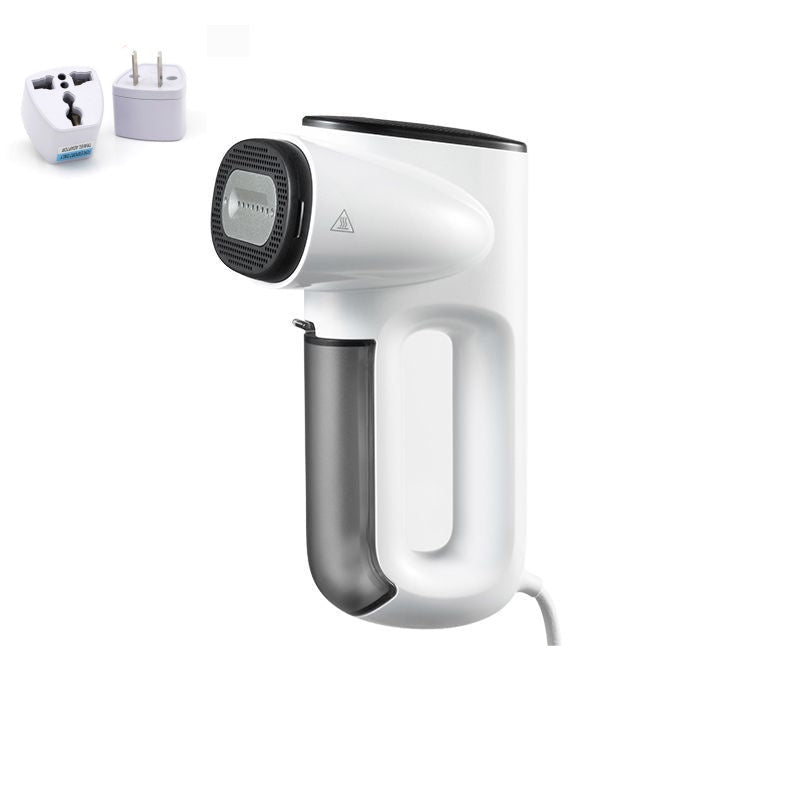 White handheld vacuum ironing machine with black accents on a white background