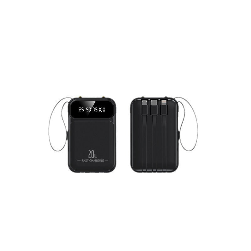 Black power bank with digital display on a white background