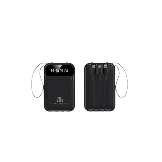 Black power bank with digital display on a white background