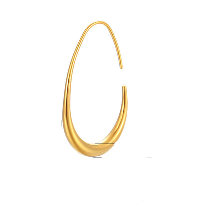 Gold hoop earring with measurements on a white background