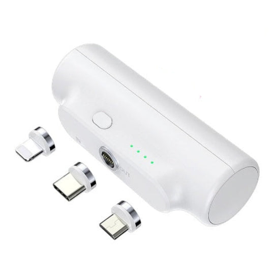 White magnetic power bank with connectors on a white background