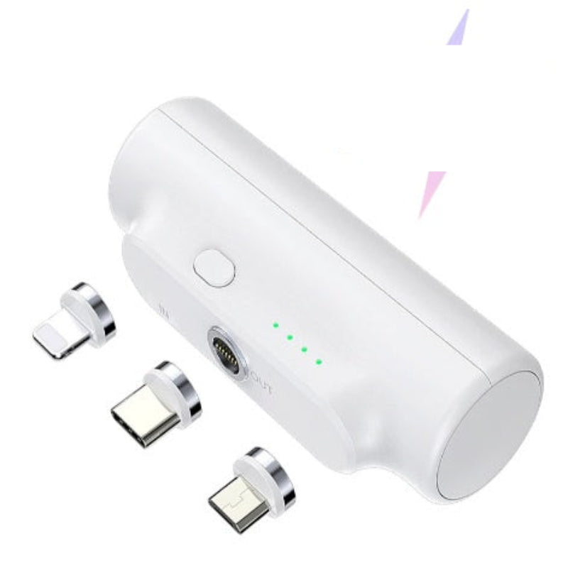 White magnetic power bank with connectors on a white background