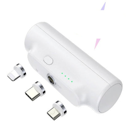 White magnetic power bank with connectors on a white background
