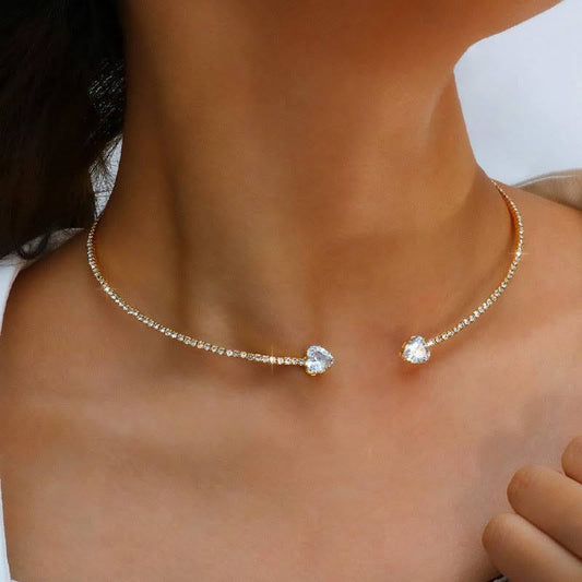 Fashion Jewelry Rhinestone Heart Collar Choker Necklace