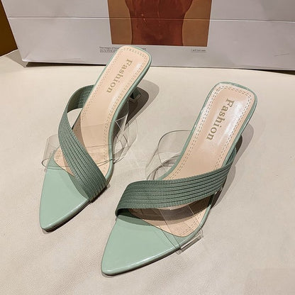 Elegant Pointed Stiletto Transparent Cross-Strap Sandals for Women