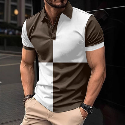 Casual Sports Short Sleeve Color Stitching Turnover Neck Polo Shirt for Men
