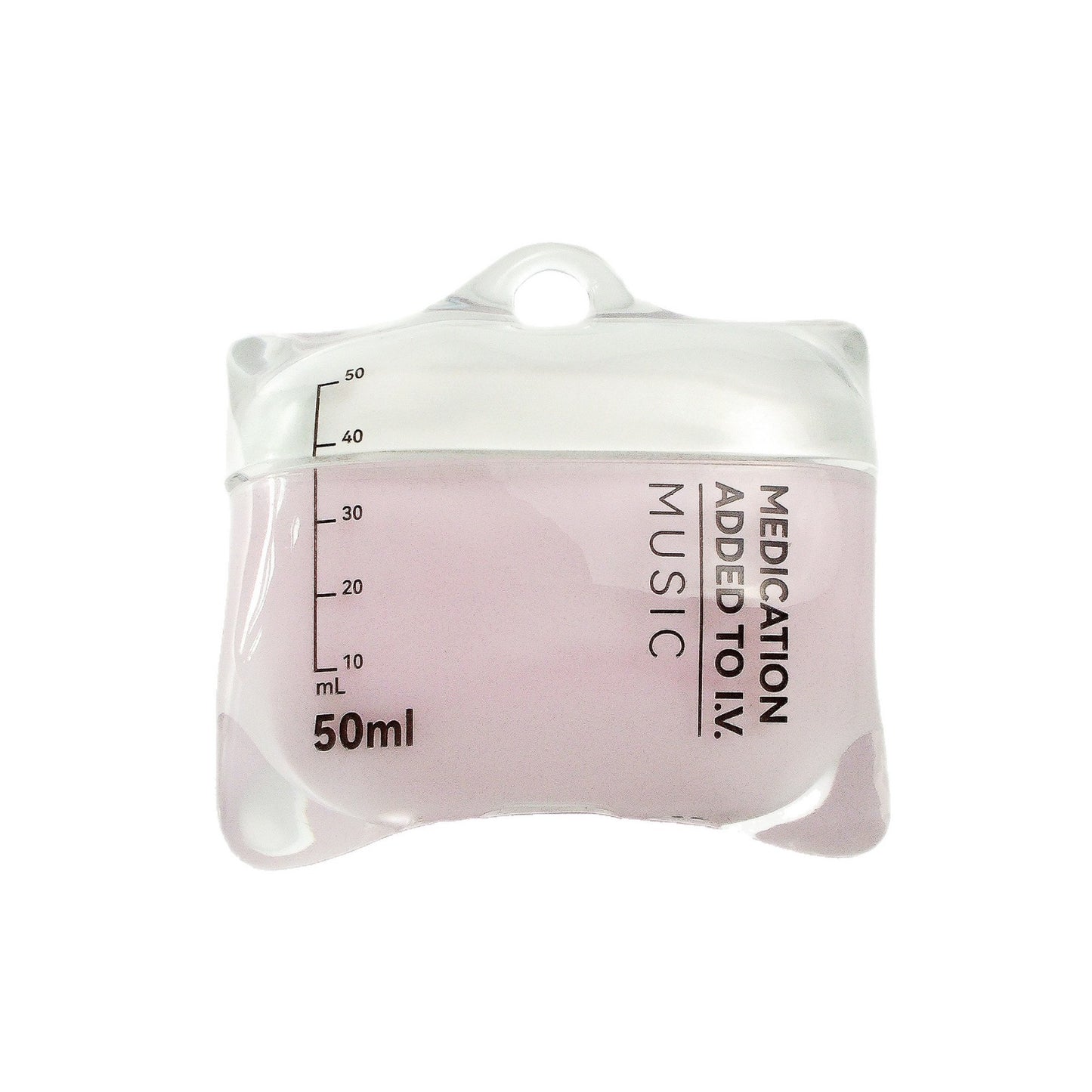 Pink liquid in a measuring container with text on a white background