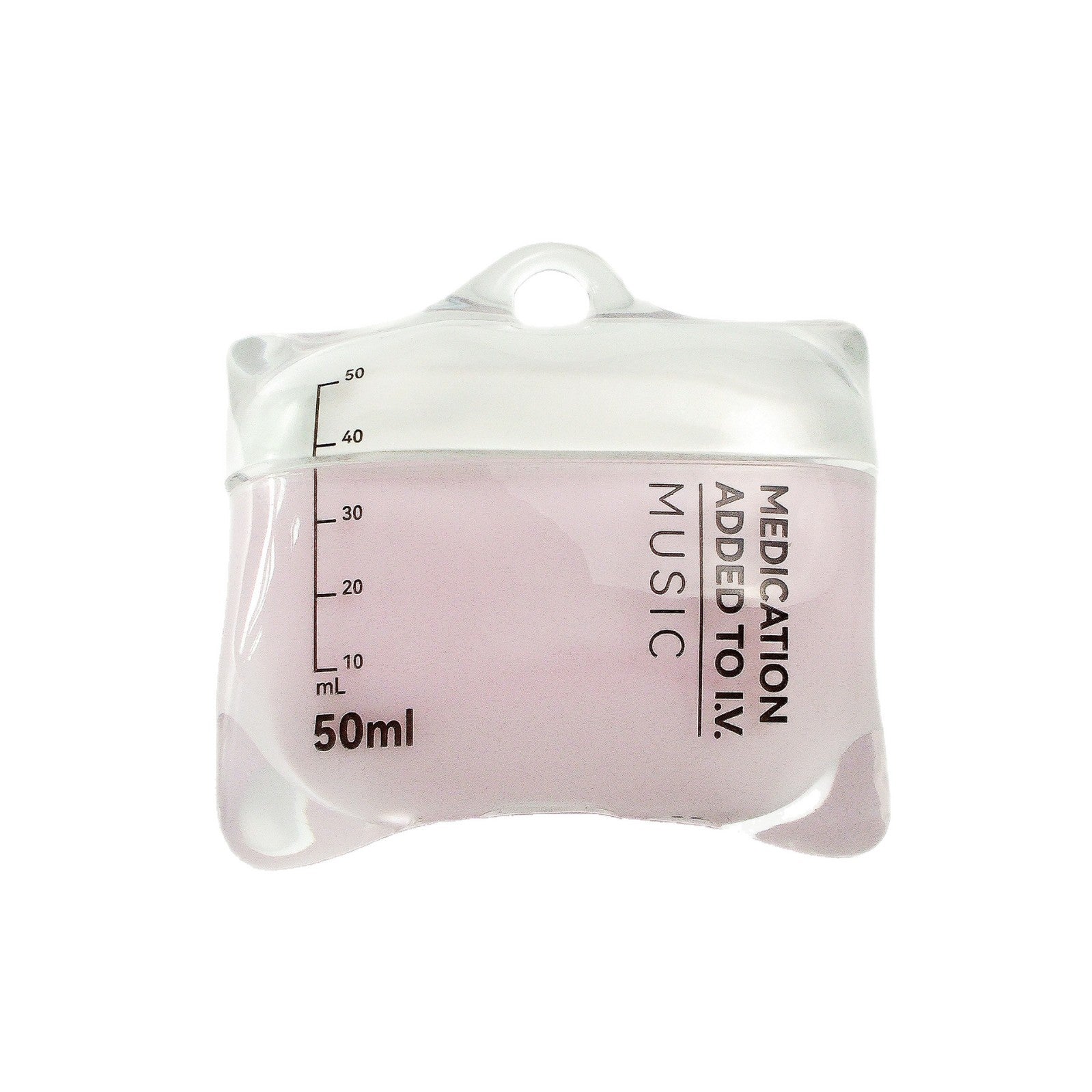 Pink liquid in a measuring container with text on a white background
