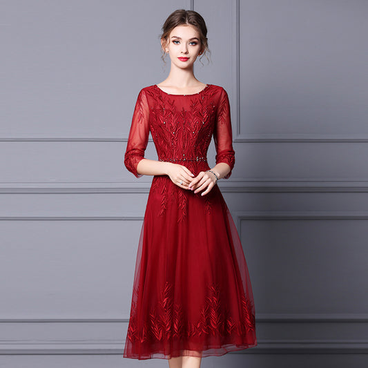 Beaded Embroidery Medium Length Formal Occasion Dress Skirt