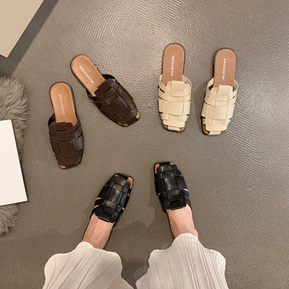 Baotou Drag Women Fashion All-match Retro Woven Soft Bottom Non-slip Sandals And Slippers Tide
