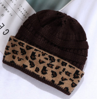 Leopard Print Cuffed Knitted Hat for Women