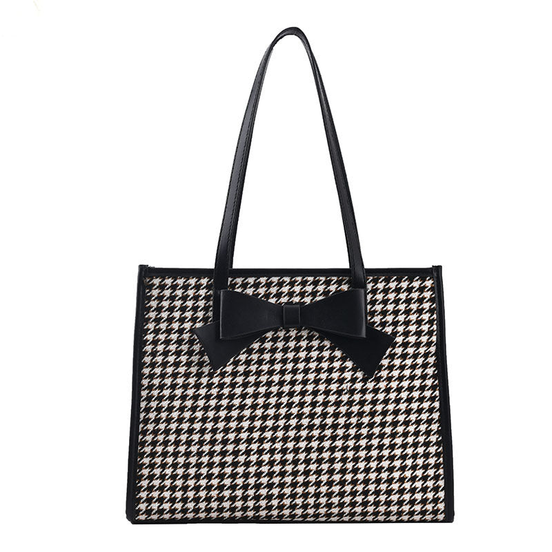 Bow Houndstooth Trendy Women's Shoulder Bag