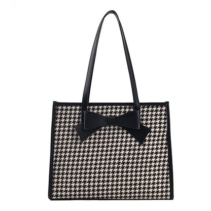 Bow Houndstooth Trendy Women's Shoulder Bag