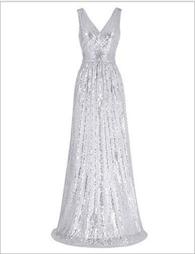 V-neck Slimming Long Sequin Formal Dress